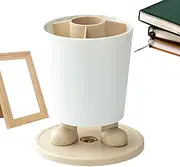 LeoLeoyy Desk Pen Organizer | Multifunctional Cup for Ballpoint Pen | 360 Degree Rotating Stand Storage Container, Modern Decor Stationery Supplies Makeup Brush Storage for Home Classroom (Khaki)