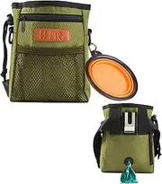 Dog Treat Training Pouch – Easily Carries Pet Toys, Kibble, Treats – Built-in Poop Bag Dispenser – 3 Ways to Wear (Army gree)