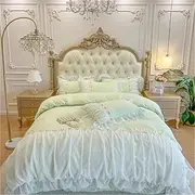 MOOWOO Chic Ruffle Lace Queen Duvet Cover Set-Princess Girl Bedding-3 Piece Comforter Duvet Cover with Zipper Closure,Coquette Room Decor-Blue,Queen Size