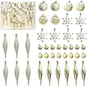 ZANZER 40 Pcs Christmas Baubles Ball Gold Glitter Christmas Ball Ornaments Shatterproof Christmas Tree Hanging Decorations 8 Style Hanging Baubles Balls with Strings for (Gold)