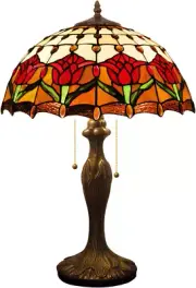 Tiffany Table Lamp Red Stained Glass Tulip Lamp 16X16X24 Inches Desk Reading Lig