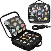 BOHEMIABY Enamel Pin Display Book, Small Collections Travel Pin Trading Book, Brooch Pin Lover Collector Bag, 6-Page Lapel pin board with Protective Film, Handles and Shoulder Strap, Black