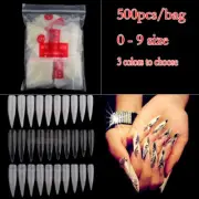 500 Pcs XXL Long Stiletto Pointy False Acrylic Nail Art Tips ~ Natural / Clear