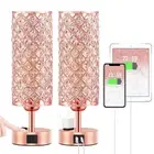 Rose Gold Lamp Set of 2, 3-Way Crystal Table Lamp Touch Control with USB-C+A ...