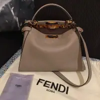 在飛比找Yahoo!奇摩拍賣優惠-Fendi Peekaboo大象灰玳瑁扣外縫牛皮