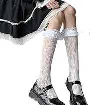 Zzple 2pairs Lolita Lace Pile Socks Jk Hollow Net Stockings Tube Socks Cute Socks (Color : White, Size : ONE Size)