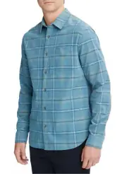 Vince Mens Classic Fit Corduroy Plaid Button Up Shirt X-Small Blue Line NWT $245