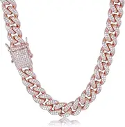 [Apzzic] 12mm Gold Plated Hip Hop Iced Out CZ Lab Diamond Miami Cuban Link Necklace Bracelet with Giftbox for Men and Women