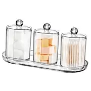 Qtip Holder Bathroom Set with Tray(4PCS) - 3 Pack Acrylic Plastic Apothecary