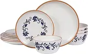Melamine Dinnerware Sets 12 Pcs, Melamine Plates, Party Plates and Bowls Sets, Camping Dishes Set for 4, Unbreakable, BPA Free, Dishwasher Safe Break-resistant