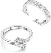 [LeCalla] 925 Sterling Silver Open Toe Rings Set for Women Adjustable Minimalist Toe Rings Summer Beach Foot Jewelry