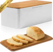 Bread Box for Kitchen Storage, White with Bamboo Cutting Board Lid