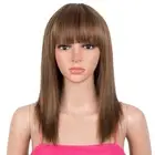 14 Inch Ombre Brown Straight Wigs with Bangs Human Hair Wigs for Black Women ...