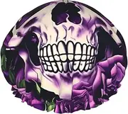 Many Purple Rose Skull Print Various Activities Shower Cap Reusable Soft And Lightweight Bath Hair Cap Long Hair
