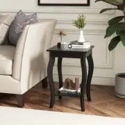 Costway Square Side Corner Table with Display Shelf and Non-Slip Footrest-Black