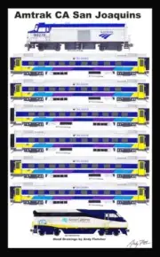 Amtrak San Joaquins Venture Train 12"x18" matted poster by Andy Fletcher signed