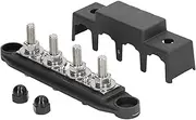 4 Stud Power Distribution Block, with Cover, M8 Terminal Studs,Terminal Screws Battery Bus Bar Terminal Block Max 48V Positive Negative Busbar for Automotive Car Boat (Black)