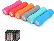 EverBrite 9 LED Flashlight 6 Pack Impact Handheld Torch Assorted Colors with Lanyard AAA Batteries Included for Camping Hiking Emergency and Exploring