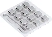 12pcs Ice Stones, Stainless Steel Whiskey Stones Set Reusable Stone Ice Cubes with Tong Storage Box for Drinks Home Bar