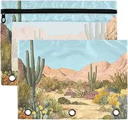 Cacti Desert Art Sky poucheses Kids with Clear Window Large Zippered Clear Window & Grommets 3 Rings Binder folders for Office Supplies Multicolored 2 PCS