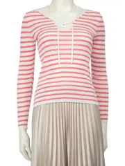 Pink & White Linen Striped Lace Up Top