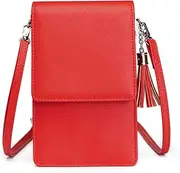 [Valentoria] Cyber Sale Monday Deals Womens Leather Crossbody Shoulder Bag Tassel Cell Phone Purse Passport Card Slot Travel Wallet Handbag Satchel Pouch for Airpods iPhone 11 Pro XS Max 6 7 8 Plus X XR