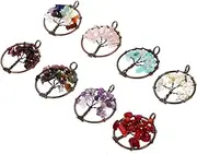 [Operitacx] 8pcs Life Tree Pendant Charms Gemstone Crystal Jewelry Charms for Necklace