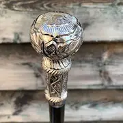 Blackperlcrafts by Black Wood Walking Stick Chrome Finish Brass Knob Head Handle Cane Design Handmade Gift
