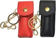 EXCEART Womens Chapstick 2pcs Lipstick Keychain Holder Red Black Leather Lipstick Sleeve Portable Lip Balm Keychain Bag Women Outdoor Lip Gloss Lipstick Storage Holder Travel Keychain