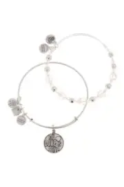 NEW ALEX AND ANI My Love Is Alive Bead Pink Rafaelian Silver Charm Bangle Set 2