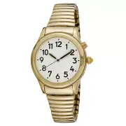 Men's Talking Gold-Tone Day Date Alarm Flex Band Watch