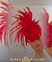 Aimee Fuller Kentucky Derby Fascinator Red Hat Feather Frenzy Melbourne Cup Hat