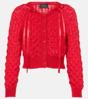 [Simone Rocha] Simone Rocha Bow-detail open-knit wool-blend cardigan AU 14 red