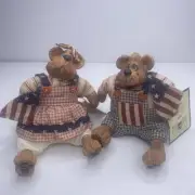 Russ Berrie Country Folks Yankee Doodle & Bearsy Ross Shelf Sitter Patriotic NWT