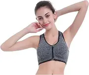 [Jueshanzj] Womens Sport Bras Frond Zip Wireless for Yoga Running Fitness Workout