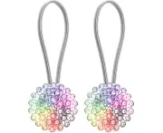 2pcs Big Crystal Magnetic Tieback Flower Curtain Clips Buckle - Silver+colorful