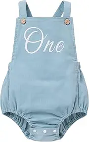[OBEEII] Baby Boys Girls 1st Birthday Outfit Boho Corduroy Romper Backless Overall First Birthday Cake Smash Photoshoot Outfit