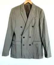 AllSaints Preston Linen Cotton Blazer 36 S Retail $468 Price $210 Olive Green