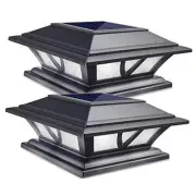 Solar Post Lights Outdoor 2 Modes LED Deck Fence Cap Light for 2 Pack Black