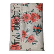 Vtg NOS Poinsettia Tablecloth Vinyl 52"x70" Rectangle Flannel Back Christmas