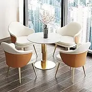 Snaweo Office Reception Room Club Table and Chair Set, Office Reception Conference Round Table, Coffee Kitchen Dining Table Set for 4, Space-Saving Furniture, for Lounge, Living Room(Orange)