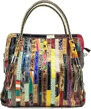 [UONIFANS] Women's Genuine Leather Purse and Handbags Large Tote Bags Striped Snake Pattern Crossbody Shoulder Boston Bag Satchels
