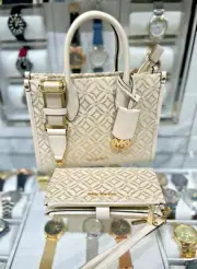 Michael Kors Mirella SM Shopper Crossbody Bag+Double Zip Wallet Set(Light Cream)