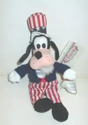 DISNEY STORE GOOFY AS UNCLE SAM PATRIOTIC AMERICA USA 9" BEAN BAG PLUSH