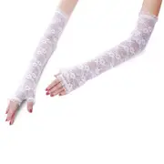 White Lace Gloves Fingerless Over Elbow Length