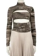 Grey Zipper Printed Top