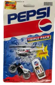 Vintage Ja-Ru Pepsi Car Helicopter Motorcycle Die Cast Triple Pack NOS