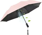 UV Sun Umbrella with Fan, Portable Cooling Fan Umbrella UPF 50+ Foldable Umbrell