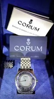 MEN'S CORUM STAINLESS STEEL" MYSTERE" QUARTZ WATCH w/STAINLESS STEEL BAND NEW