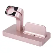 2 in 1 Multifunction Aluminum Alloy Phone Charger Dock Stand Holder Desktop Mount for iPhone iWatch ROSEGOLD COLOR